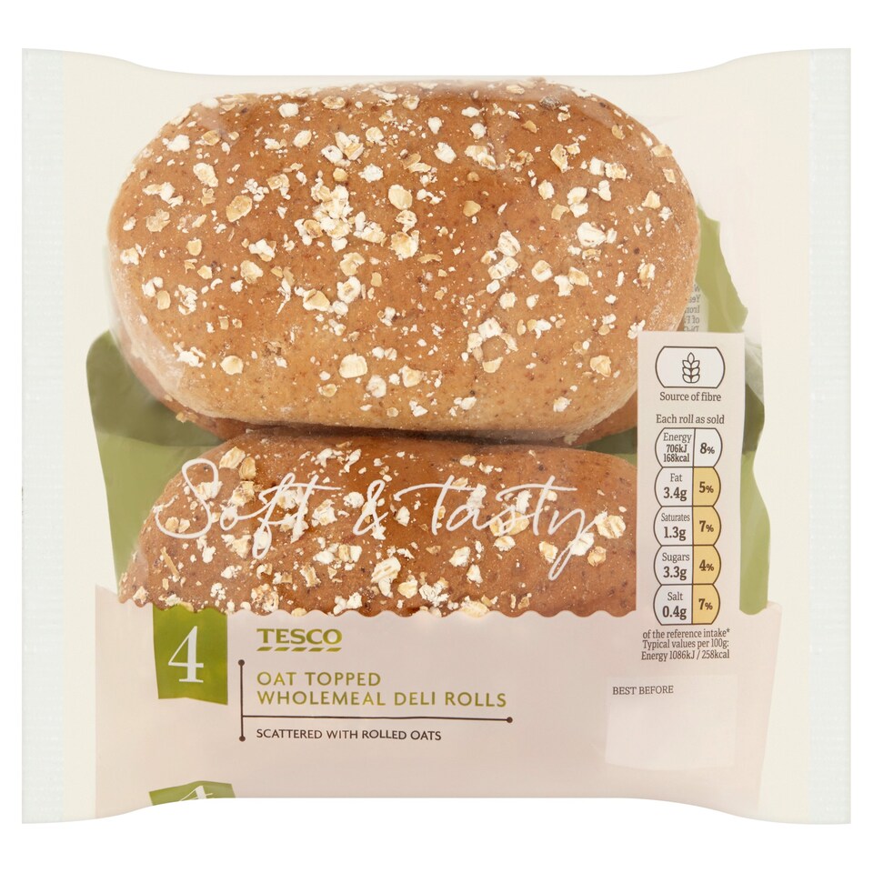 Tesco 4 Oat Top Wholemeal Deli Rolls Tesco Groceries