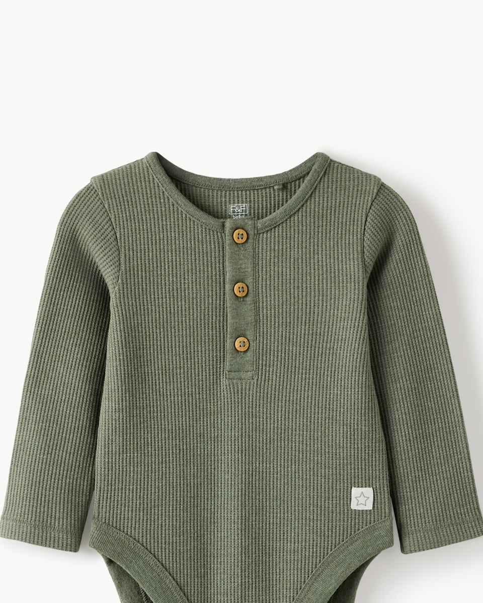 image 1 of F&F Baby 3-Pack Cotton-Rich Ribbed Long Sleeved Bodysuits in Green