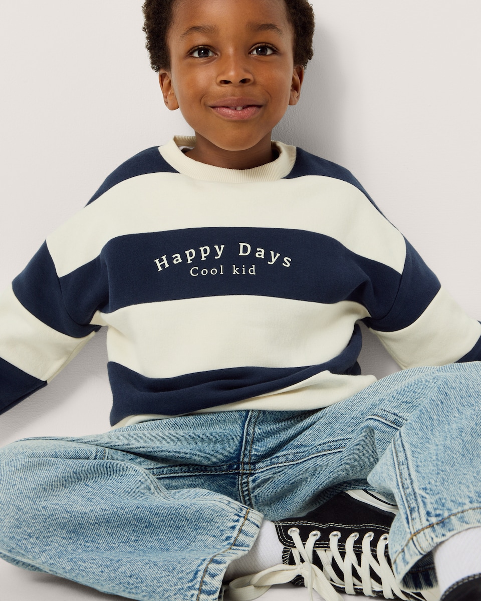 image 1 of F&F Boys Cotton Rich Striped Sweatshirt in Navy
