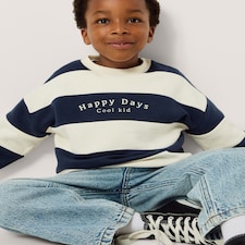 F&F Boys Cotton Rich Striped Sweatshirt in Navy