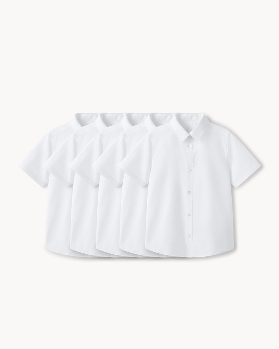 image 1 of F&F School Girls 5-Pack Regular Fit Short Sleeved Shirts in White
