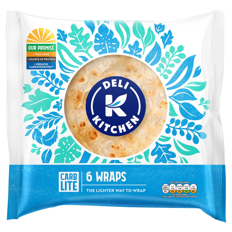 Deli Kitchen Carb Lite Wheat Tortilla Wraps 6 Pack 300g