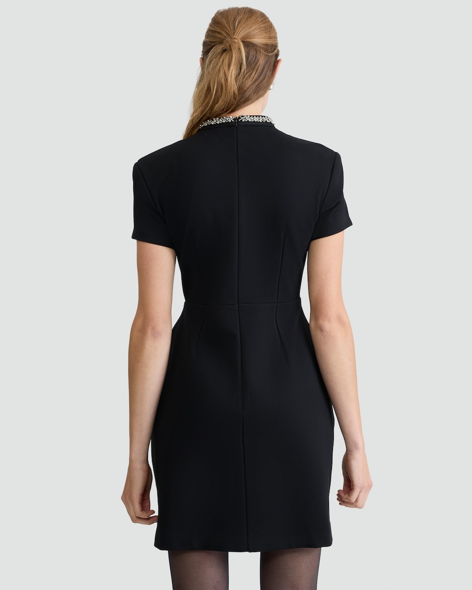 image 1 of The F&F Edit Ponte Embellished Collar Short Sleeved Dress in Black