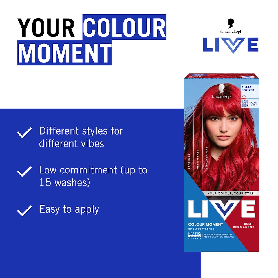 image 1 of Schwarzkopf LIVE Colour Moment 092 Pillar Box Red Semi-Permanent Hair Dye