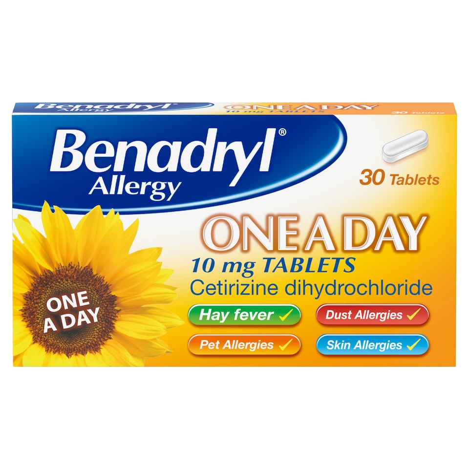 image 1 of Benadryl Allergy One A Day 10mg Long-Lasting Hayfever Relief 30 Tablet