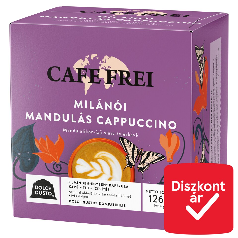 Cafe Frei Milánói Mandulás Cappuccino keserűmandula-likőrízű kapszula 9 x 14 g (126 g)