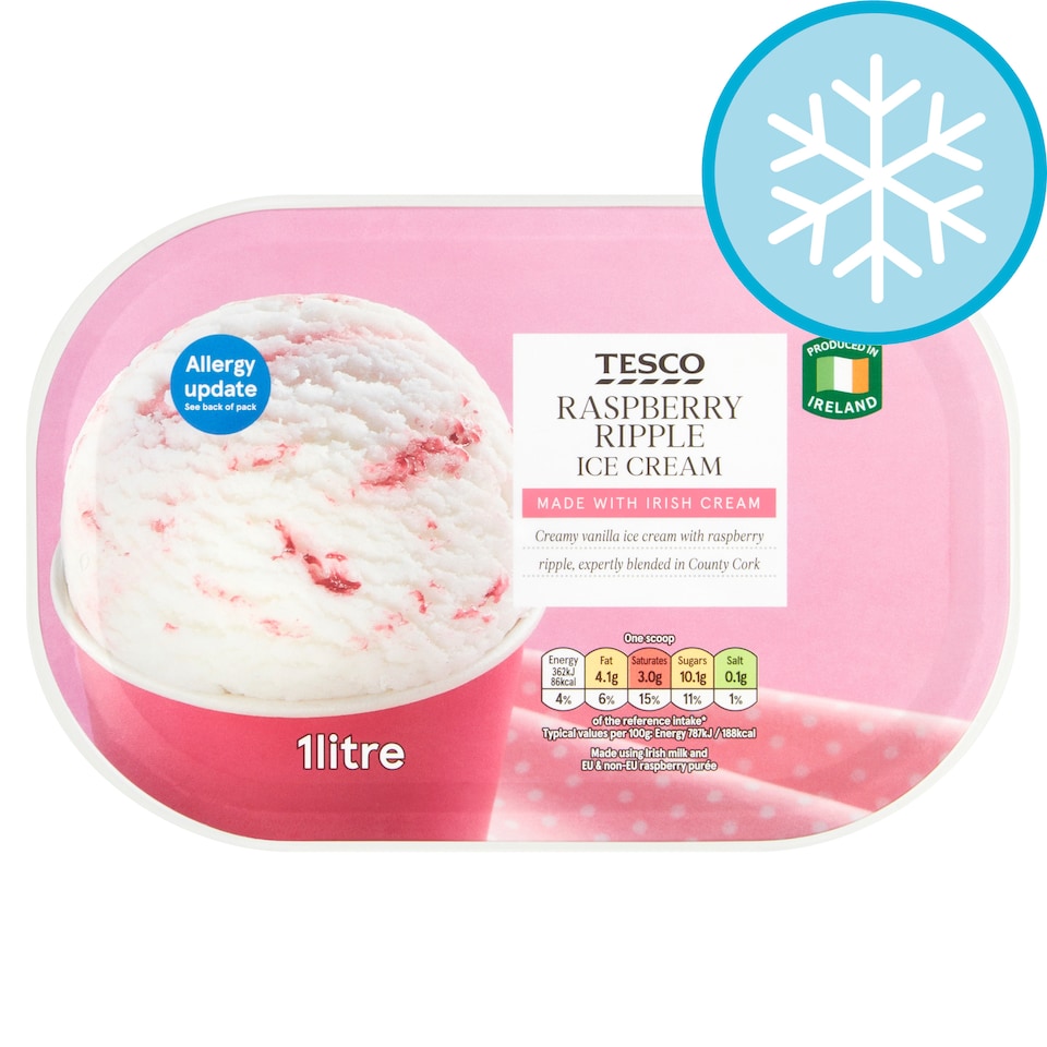Tesco Raspberry Ripple Ice Cream 1 Litre