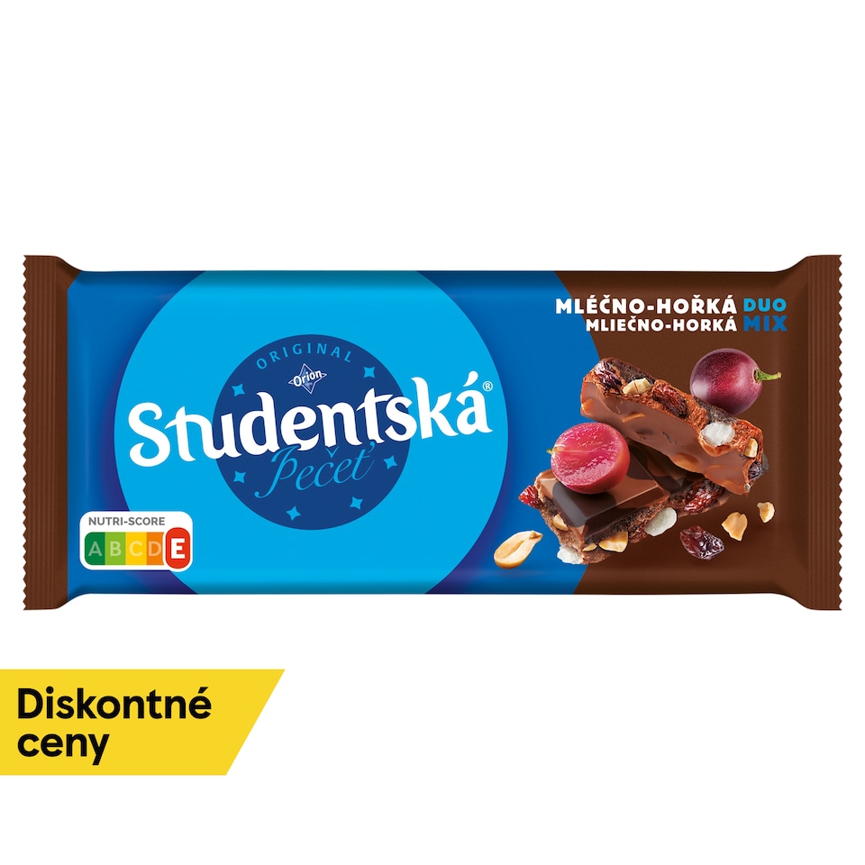 ORION ŠTUDENTSKÁ PEČAŤ Milk-Dark Chocolate with Peanuts, Raisins and Jelly 170 g