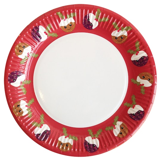 Tesco Xmas Pudding Plate 8 Pack Red