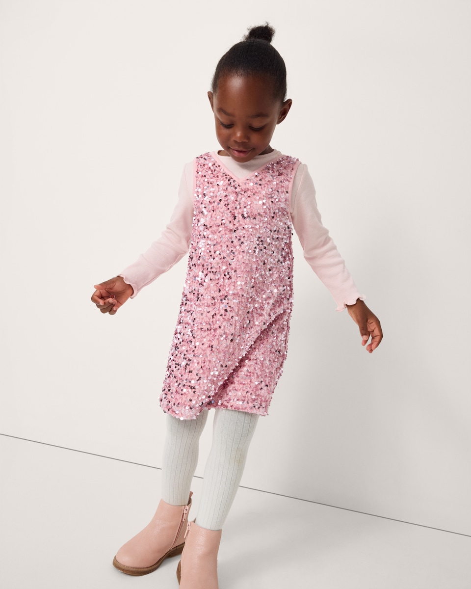 image 1 of F&F Girls Sequin Dress and Top Set in Pink