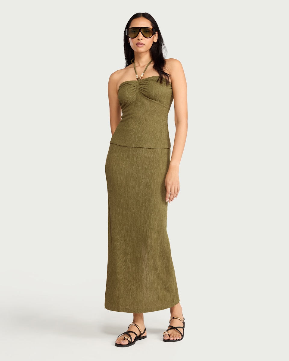 image 1 of F&F Textured Co-ord Midi Skirt in Green