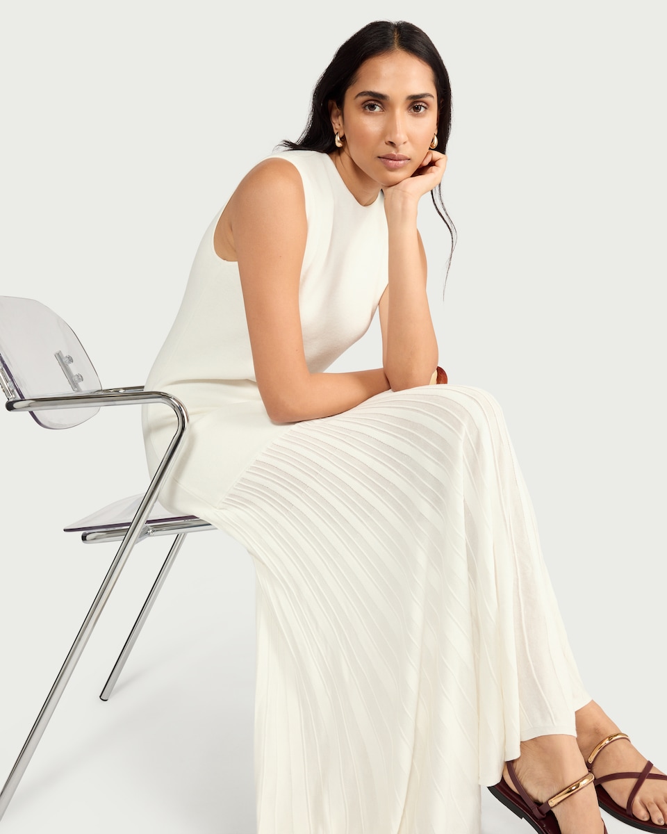 image 1 of F&F Knitted Drop Hem Maxi Dress in Cream