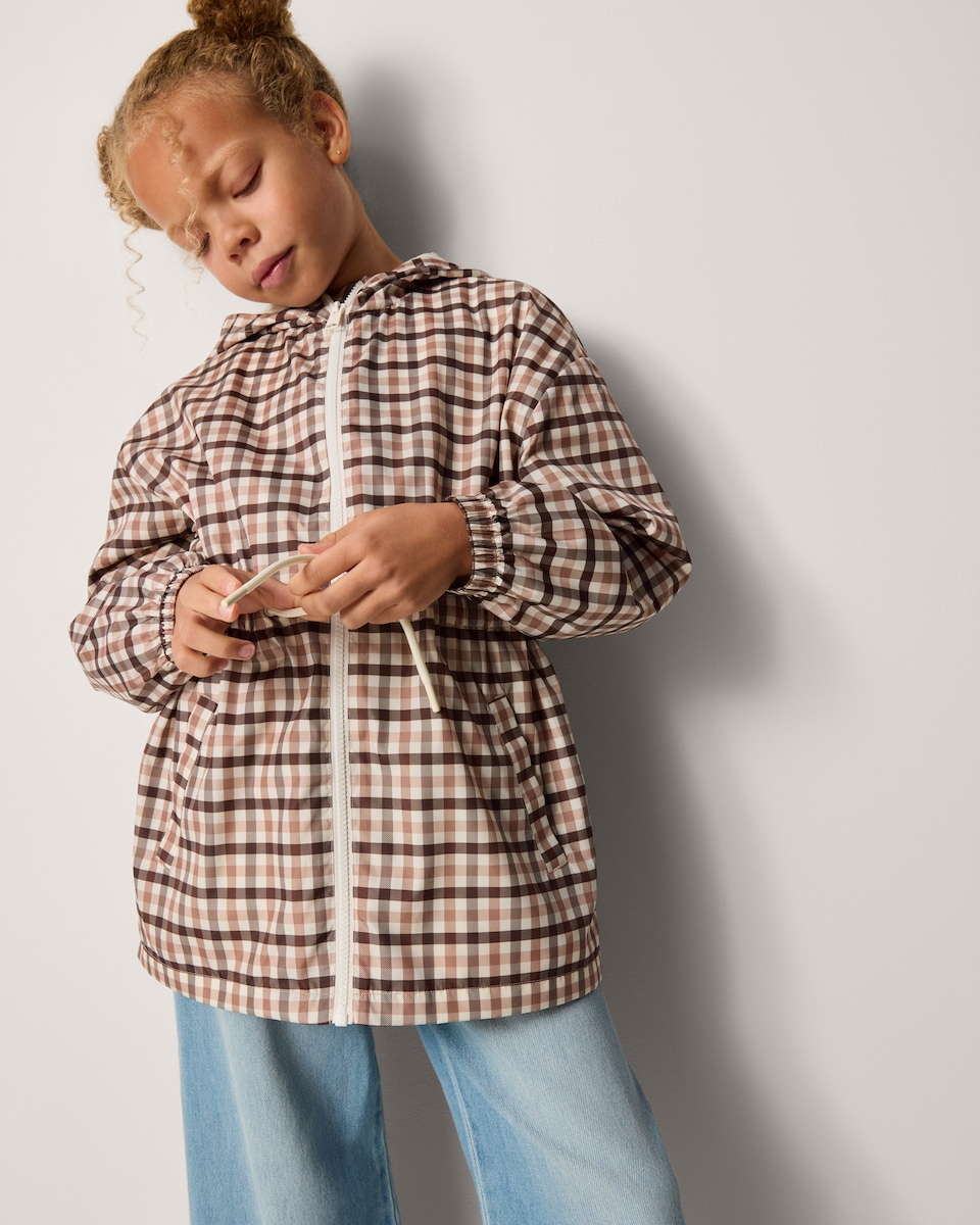 image 1 of F&F Girls Checked Hooded Raincoat in Brown