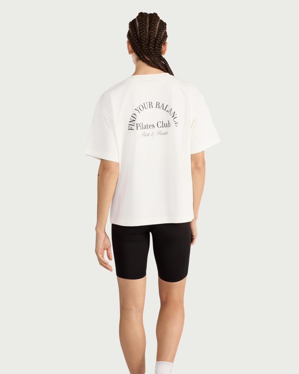 image 1 of F&F Active EVERYHOUR Pure Cotton Pilates Club Oversized Fit T-Shirt in Cream