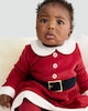 image 2 of F&F Baby 2-Piece Velour Santa Dress and Tights Set in Red