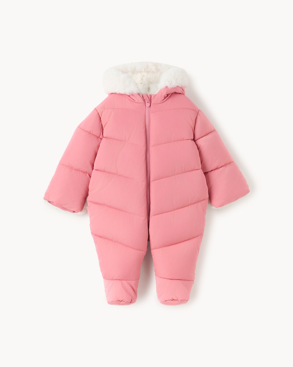 image 1 of F&F Baby Padded Shower Resistant Snowsuit in Pink