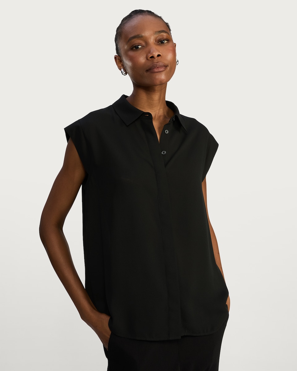 image 1 of F&F Collared Sleeveless Shirt in Black
