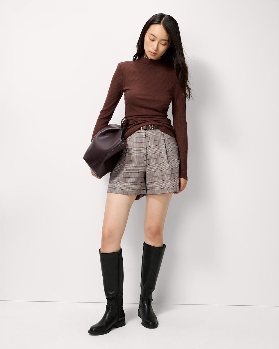 image 1 of F&F Cotton Blend Ribbed Ruched Side Top in Brown