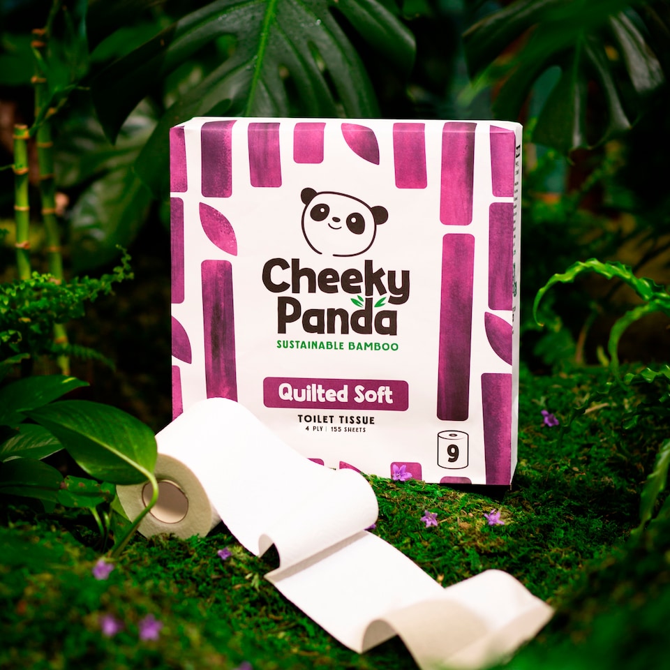image 1 of Cheeky Panda Quilted Soft Sustainable Bamboo Toilet Tissue, 9 Rolls, 155 Sheets, 4 Ply