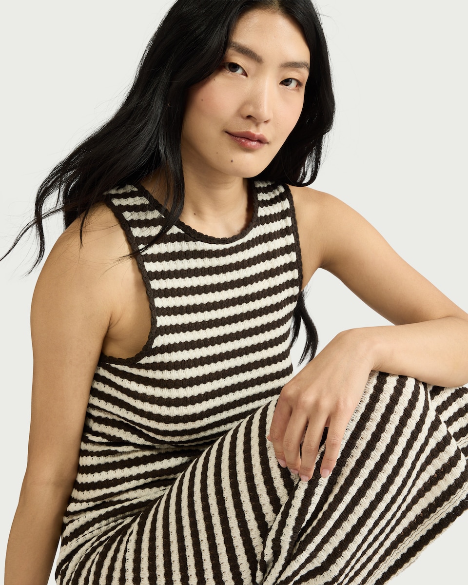 image 1 of F&F Textured Striped Maxi Dress in Multi Brown