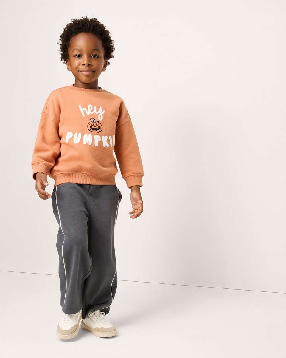 image 1 of F&F Boys Cotton Rich Pumpkin Sweatshirt and Joggers Set in Orange