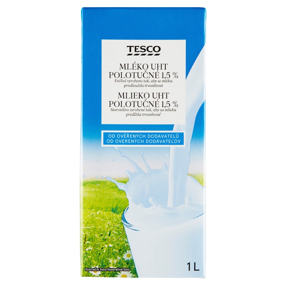 Tesco Mlieko UHT polotučné 1,5 % 1 l
