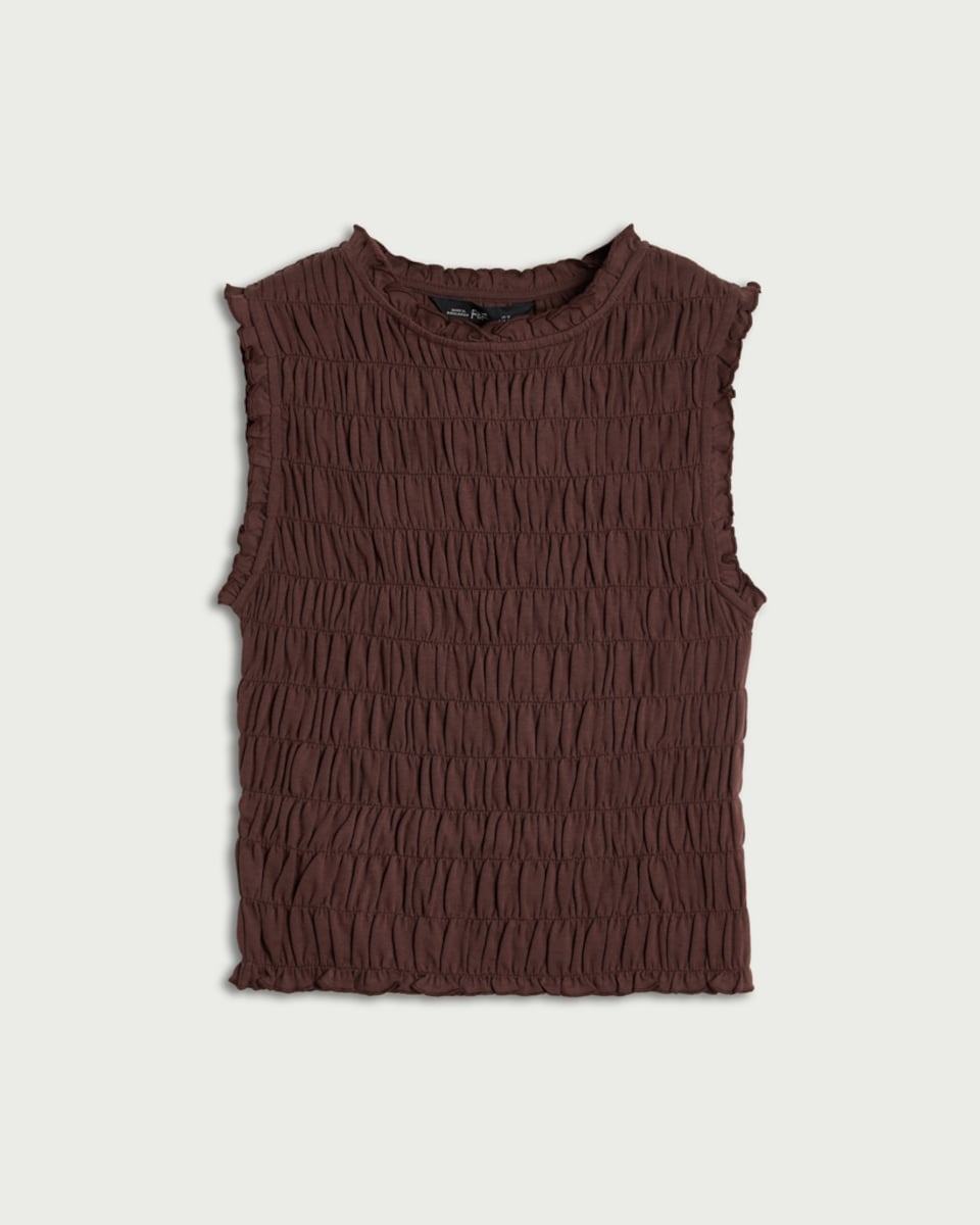 image 1 of F&F Pure Cotton Smocked Vest in Brown