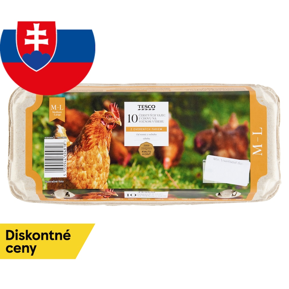 Tesco Čerstvé vajcia z chovu na voľnom výbehu M-L 10 ks
