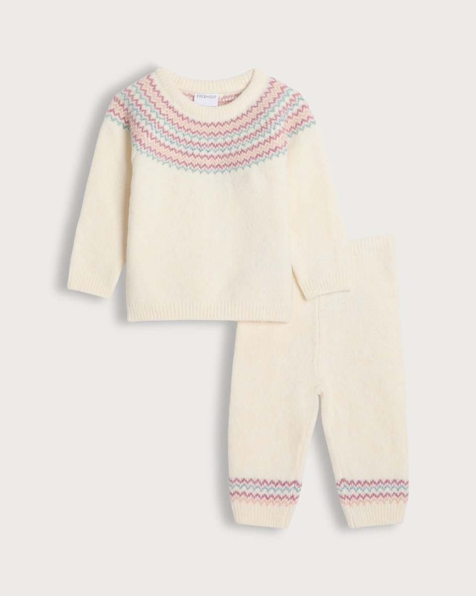 image 1 of F&F Baby 2-Piece Fairisle Knitted Jumper and Trousers Set in Cream