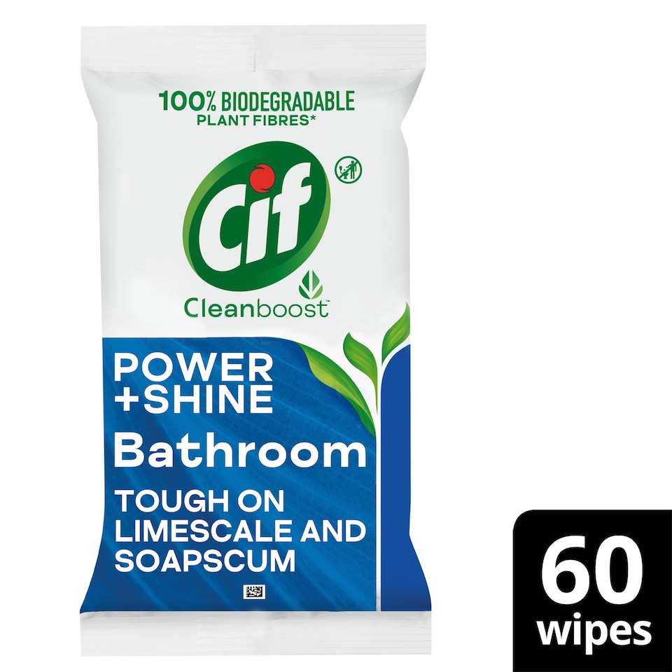 image 1 of Cif Power And Shine Bathroom Eucalyptus Wipes 60'S