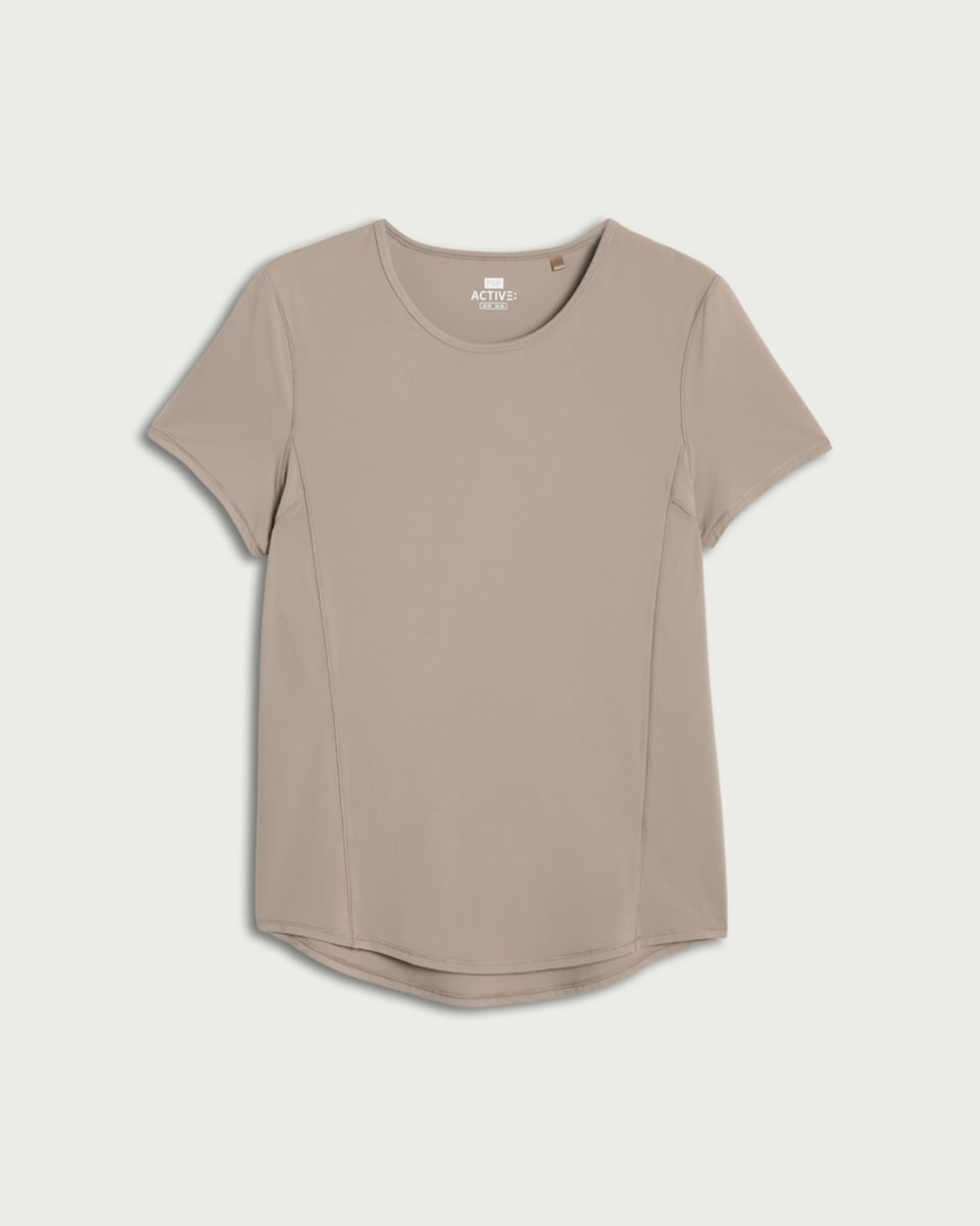 image 1 of F&F Active ULTRAMOVE Short Sleeved Curved Hem T-Shirt in Neutral