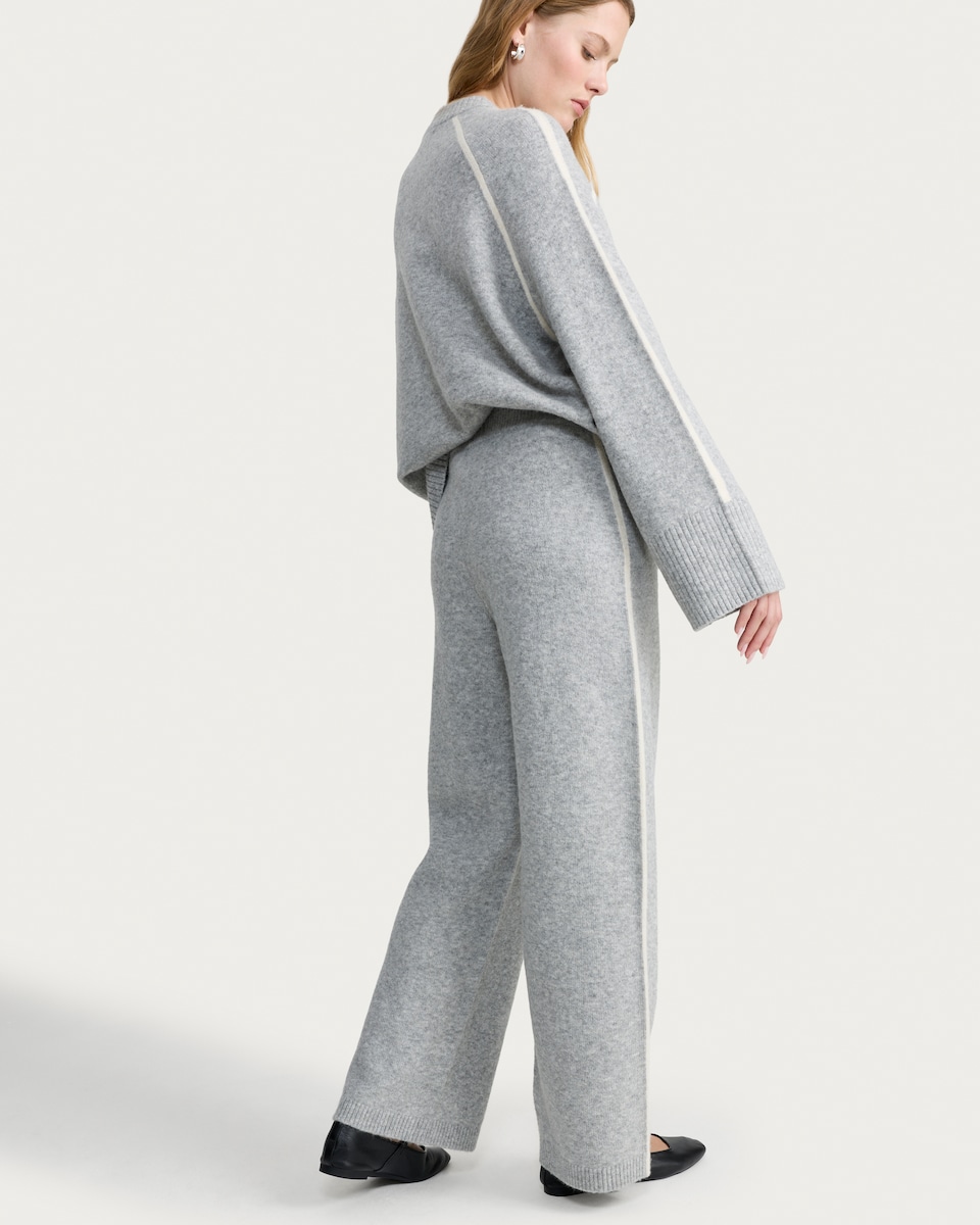 image 1 of F&F Knitted Side Stripe Wide Leg Co-ord Trousers in Grey