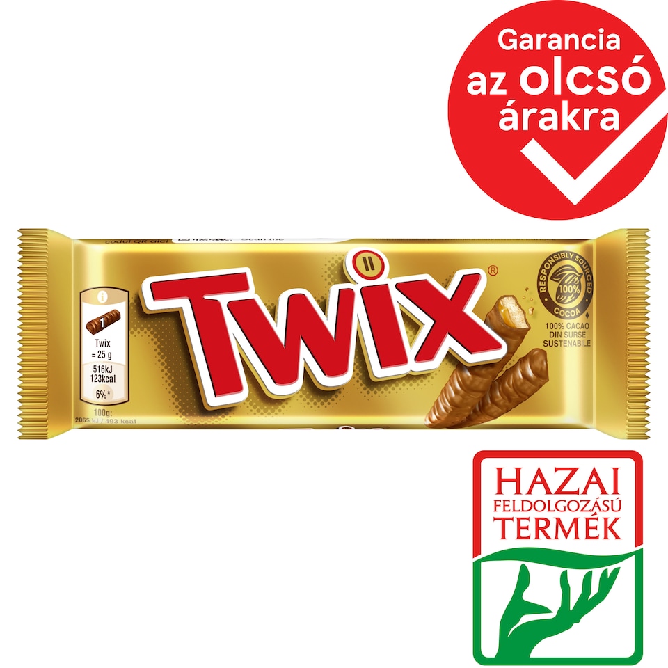 Twix Biscuit Bars with Caramel, Dipped in Milk Chocolate 2 x 25 g (50 g)