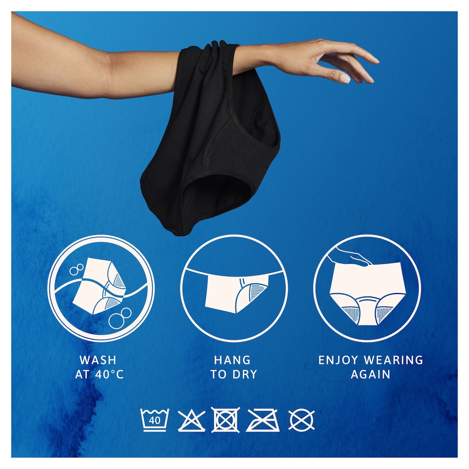 image 1 of Tena Washable Soft Cotton Incontinence Underwear Black XL