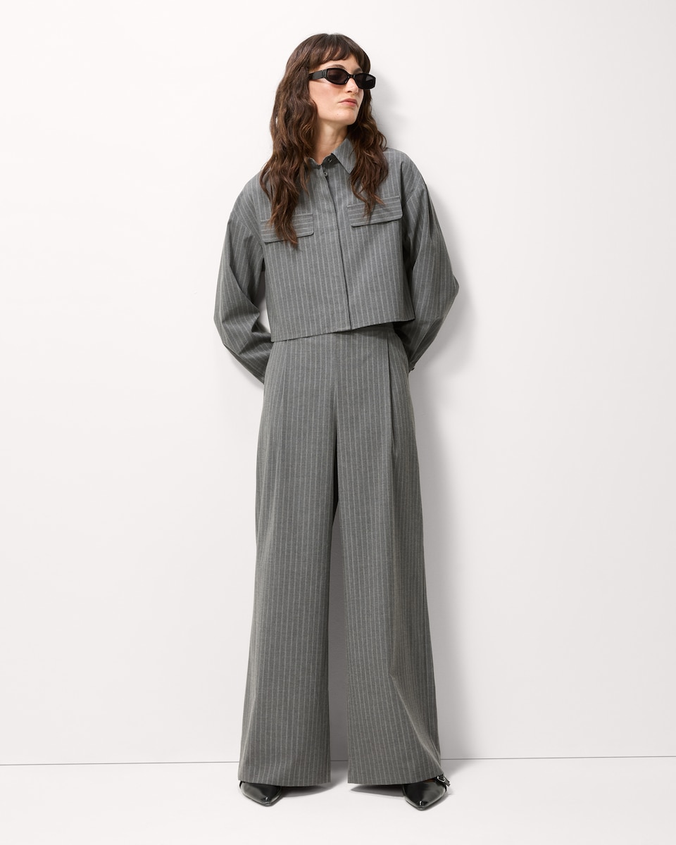 image 1 of F&F Pinstripe Pleated Wide Leg Co-ord Trousers in Grey