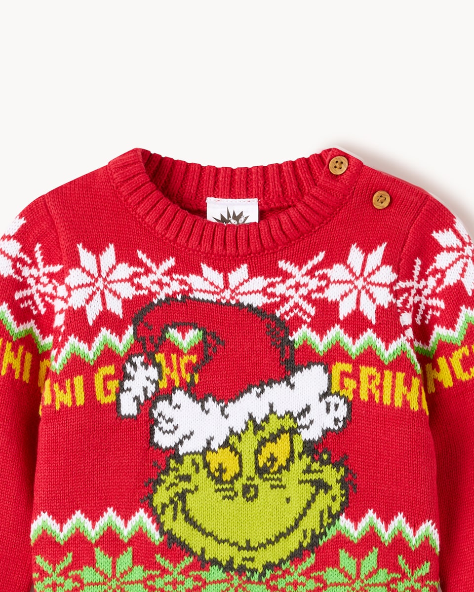 image 1 of The Grinch Pure Cotton Christmas Jumper in Red