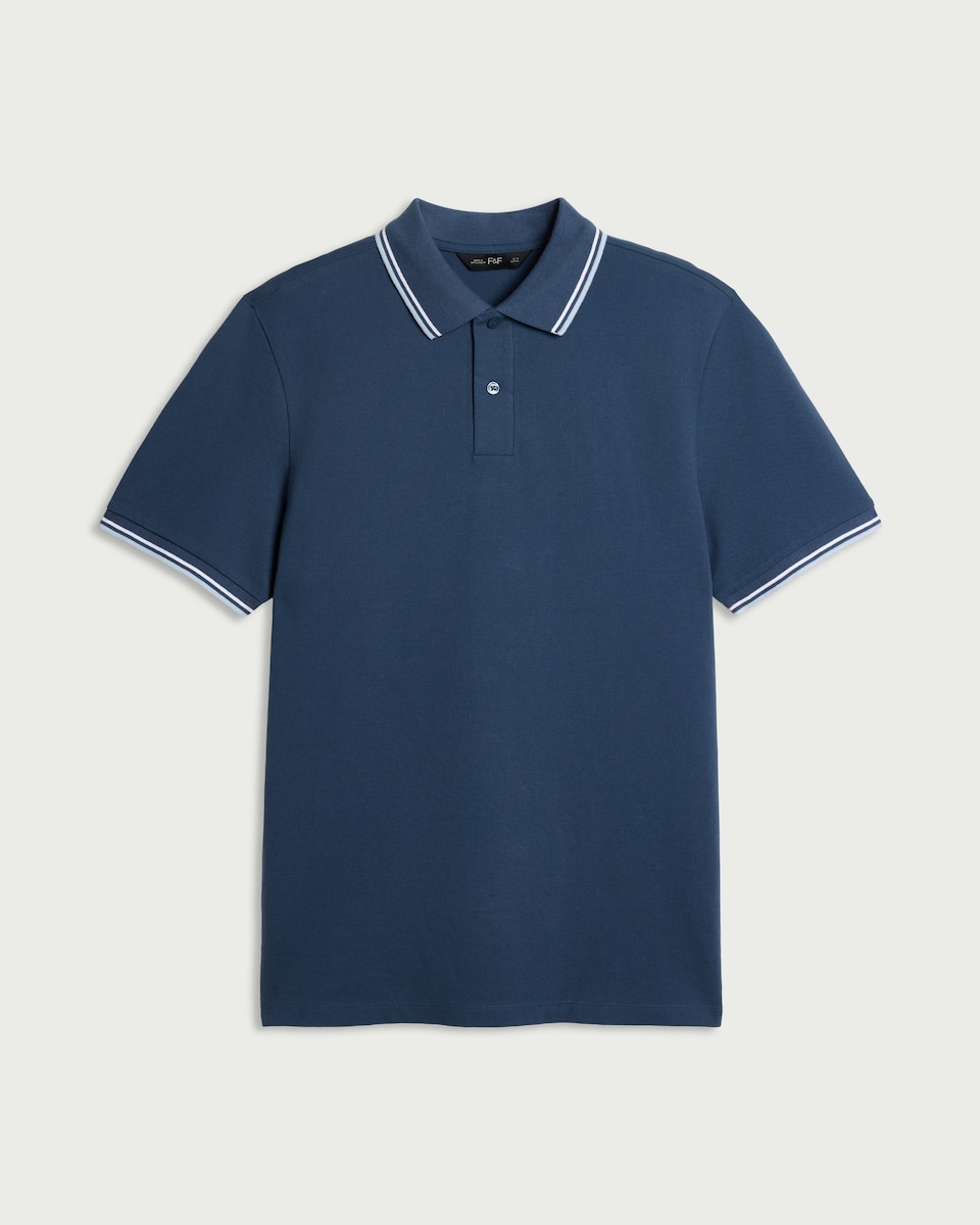 image 1 of F&F Cotton Rich Tipped Short Sleeved Polo Shirt in Teal