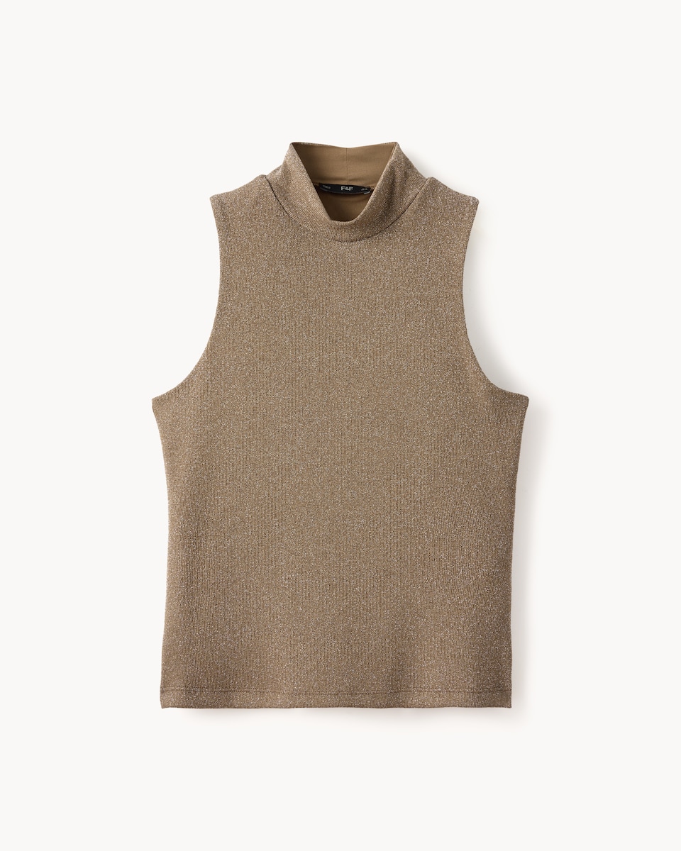 image 1 of F&F Glitter High Neck Vest in Neutral