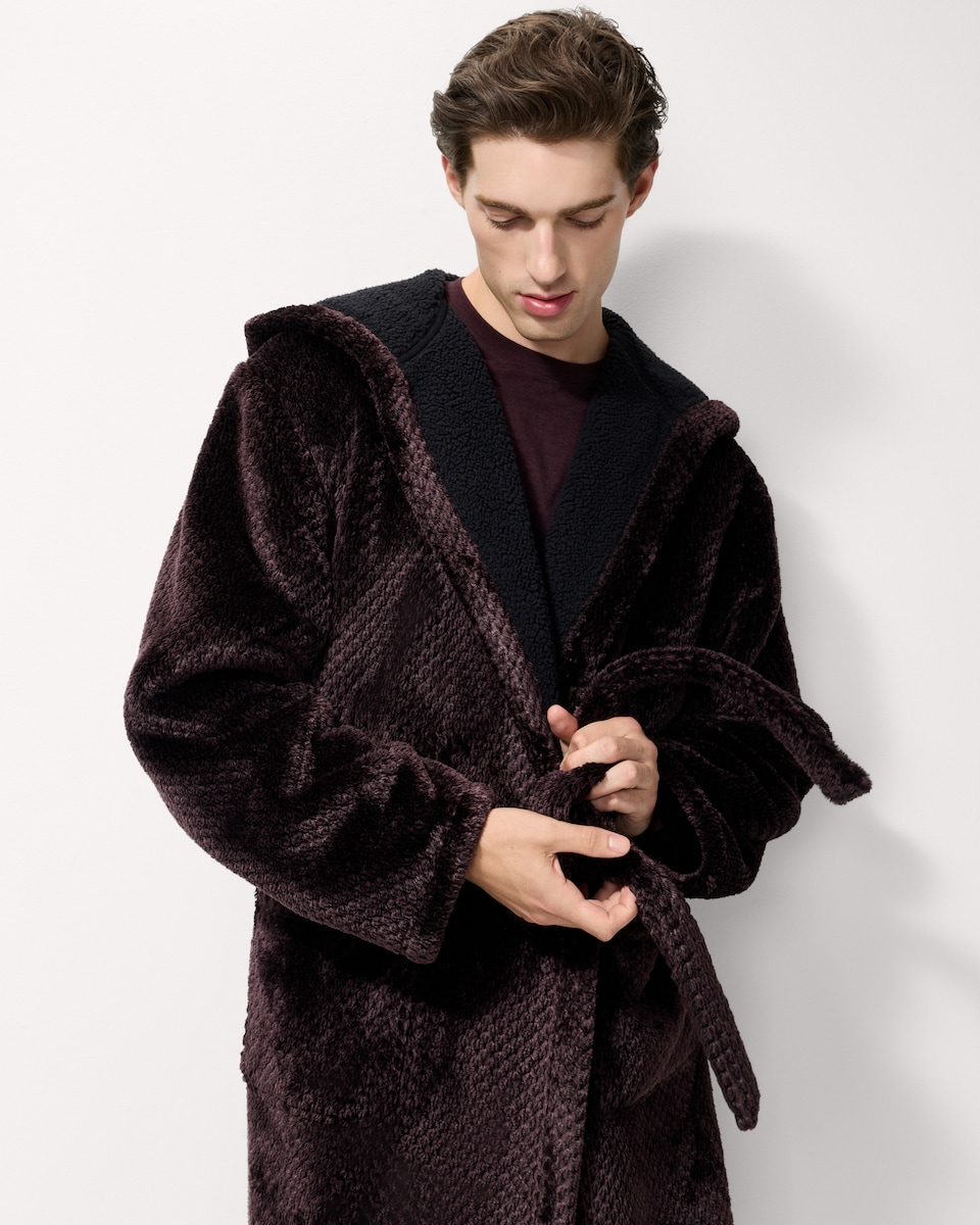 image 1 of F&F Fleece Honeycomb Hooded Dressing Gown in Purple