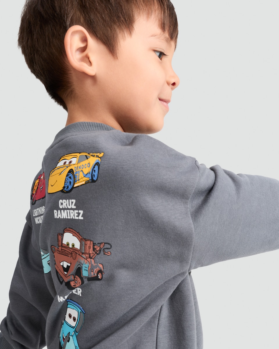 image 1 of Disney Cars Cotton Rich Race Ready Print Sweatshirt in Grey