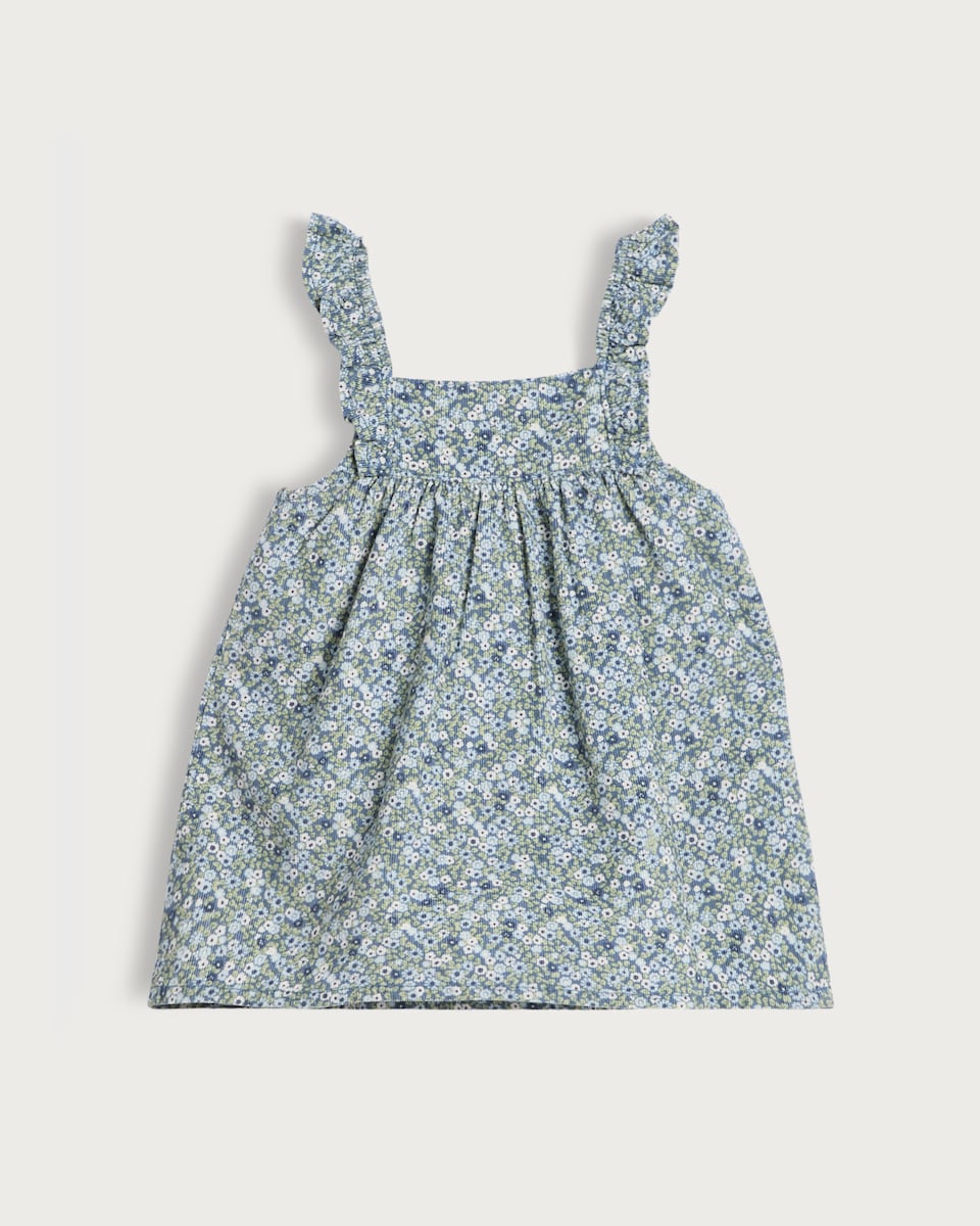 image 1 of F&F Baby 2-Piece Pure Cotton Cord Floral Print Pinny Set in Blue