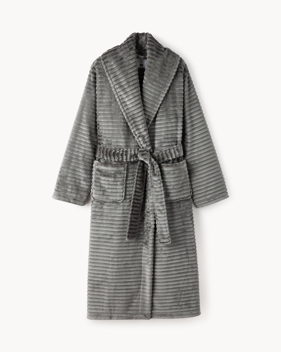 F&F Textured Fleece Belted Dressing Gown in Grey