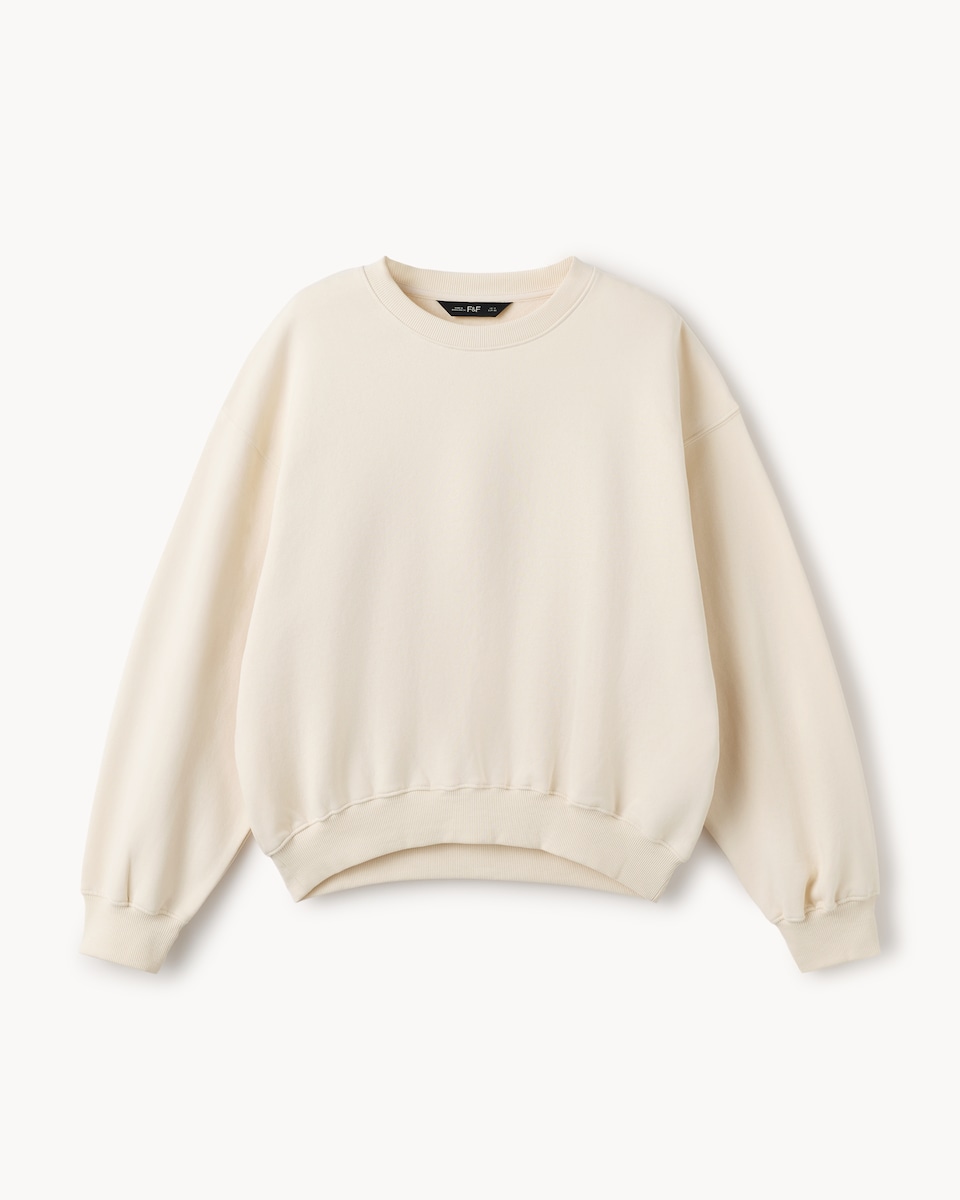 image 1 of F&F Cotton Rich Balloon Sleeved Sweatshirt in Cream