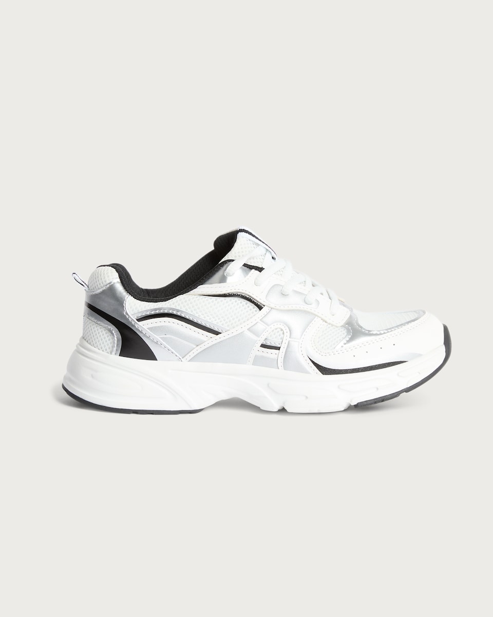 image 1 of F&F Girls Mesh Panel Lace-Up Trainers in Multi White