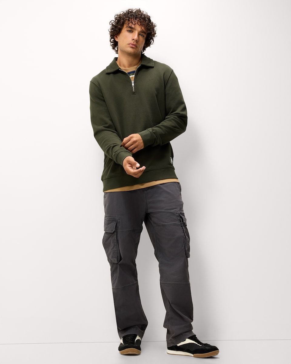 image 1 of RDA Pure Cotton Half Zip Sweatshirt in Khaki