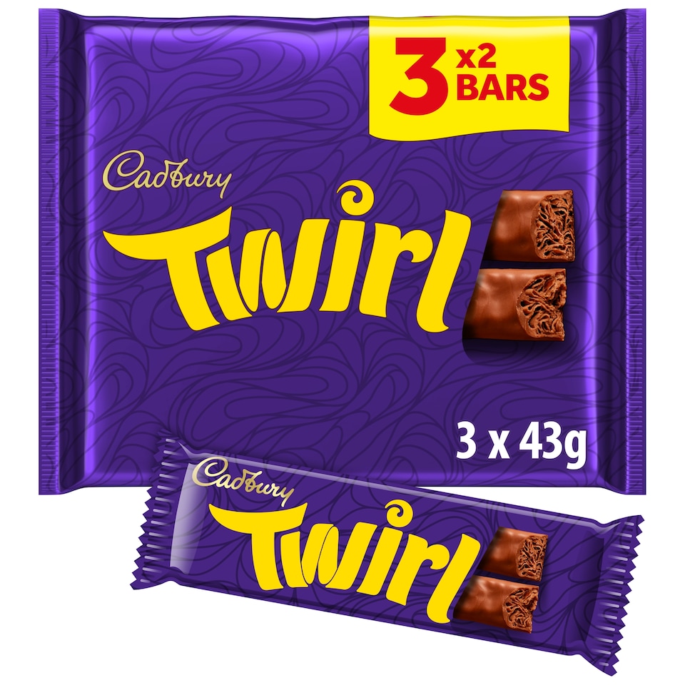 Cadbury Twirl Chocolate Bar 3 Pack Multipack 129g