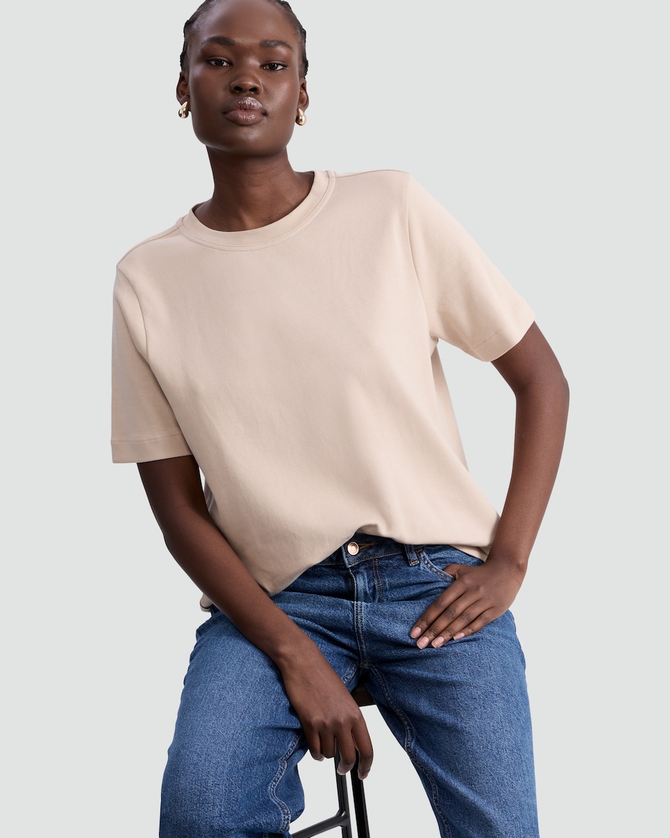 image 1 of F&F Pure Cotton Heavyweight Crew Neck T-Shirt in Neutral