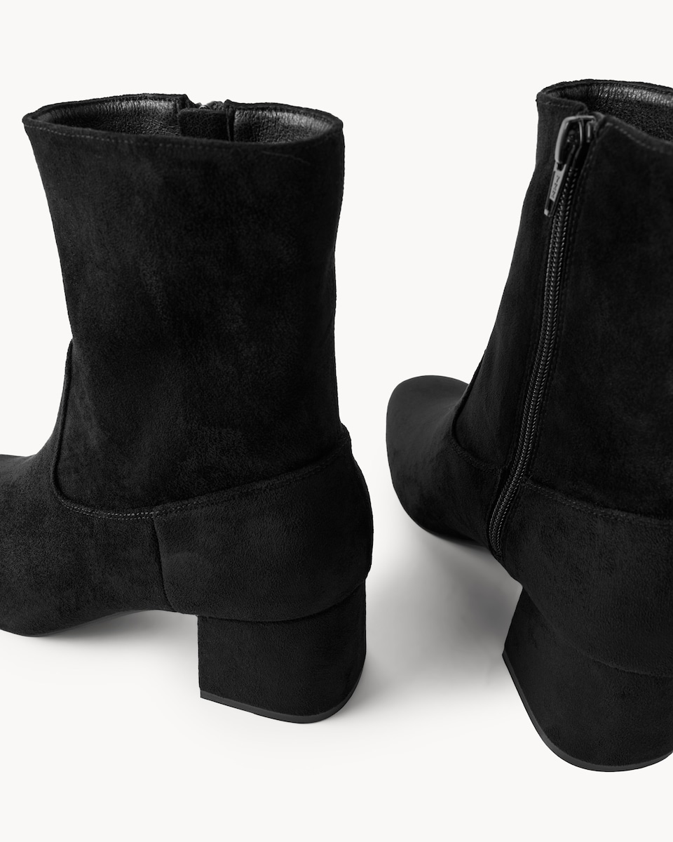 image 1 of F&F Faux Suede Block Heel Ankle Boots in Black