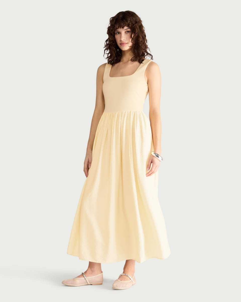 image 1 of F&F Sleeveless Square Neck Midi Dress in Yellow