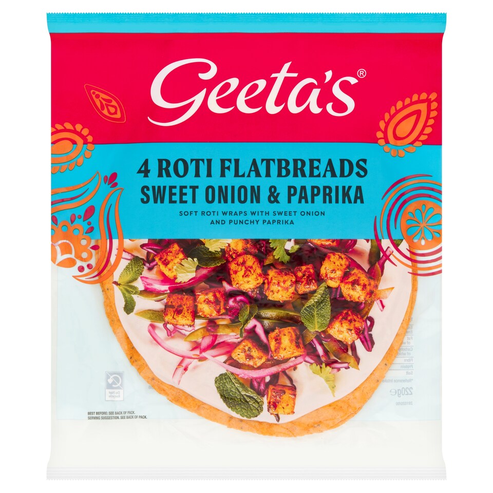 Geeta's Roti Flatbread Sweet Onion & Paprika 4 Pack 220g